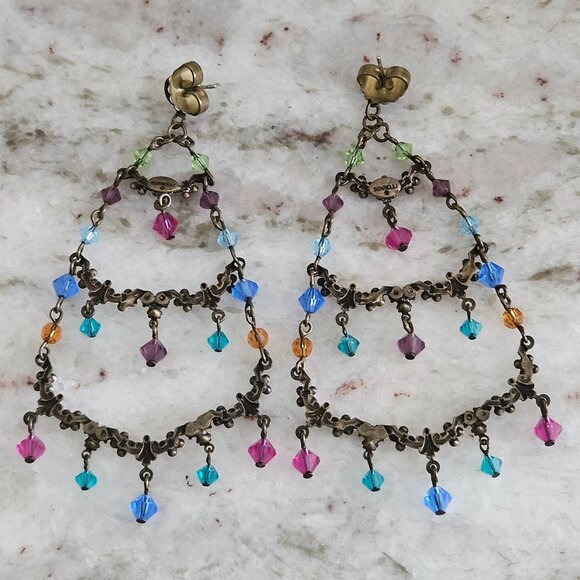 RARE VINTAGE SORRELLI FLOWER FLORAL CRYSTAL DROP DANGLE CHANDELIER EARRINGS - Picture 7 of 13